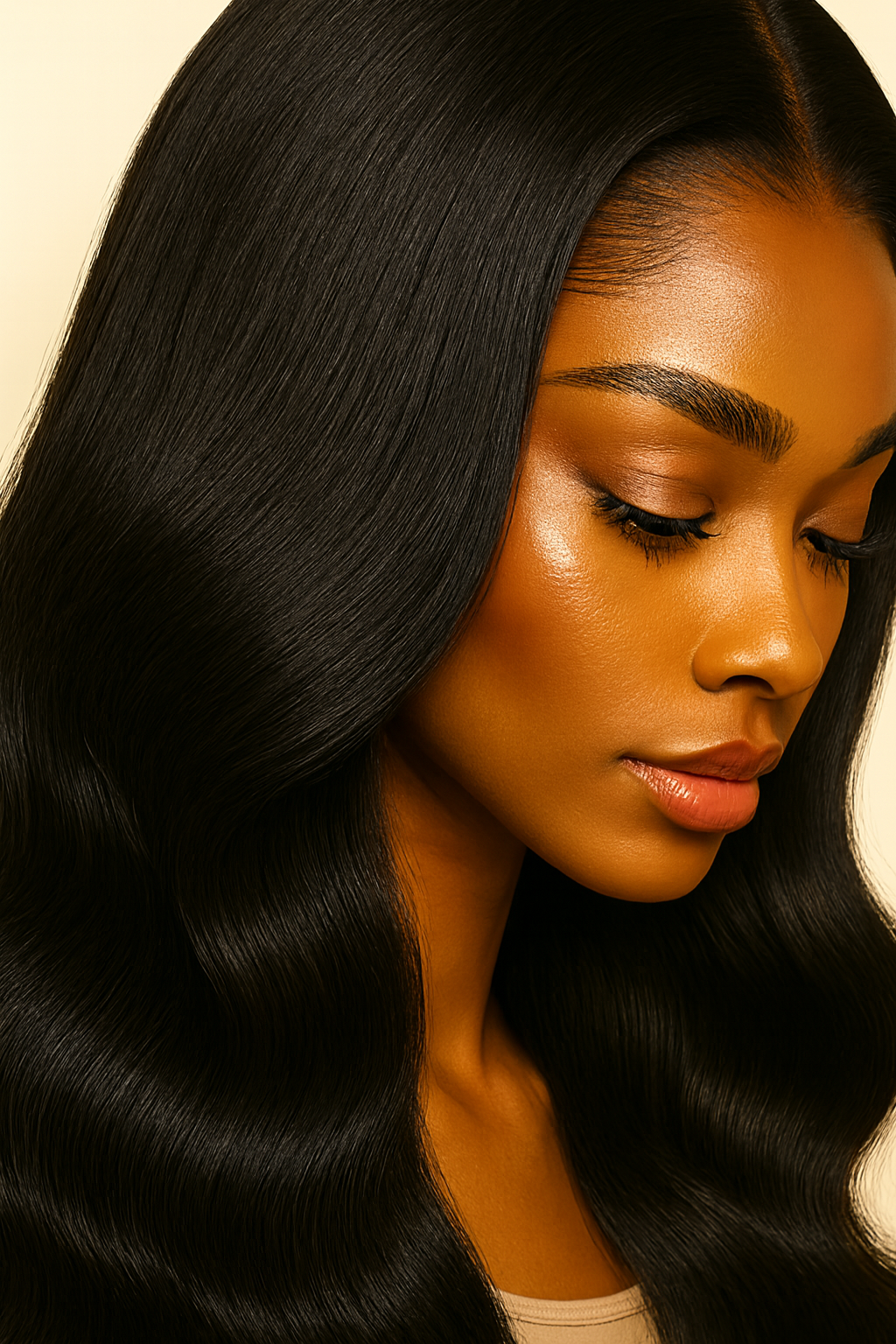 Body Wave Human Hair Wig, Long V-Part No-Leave-Out