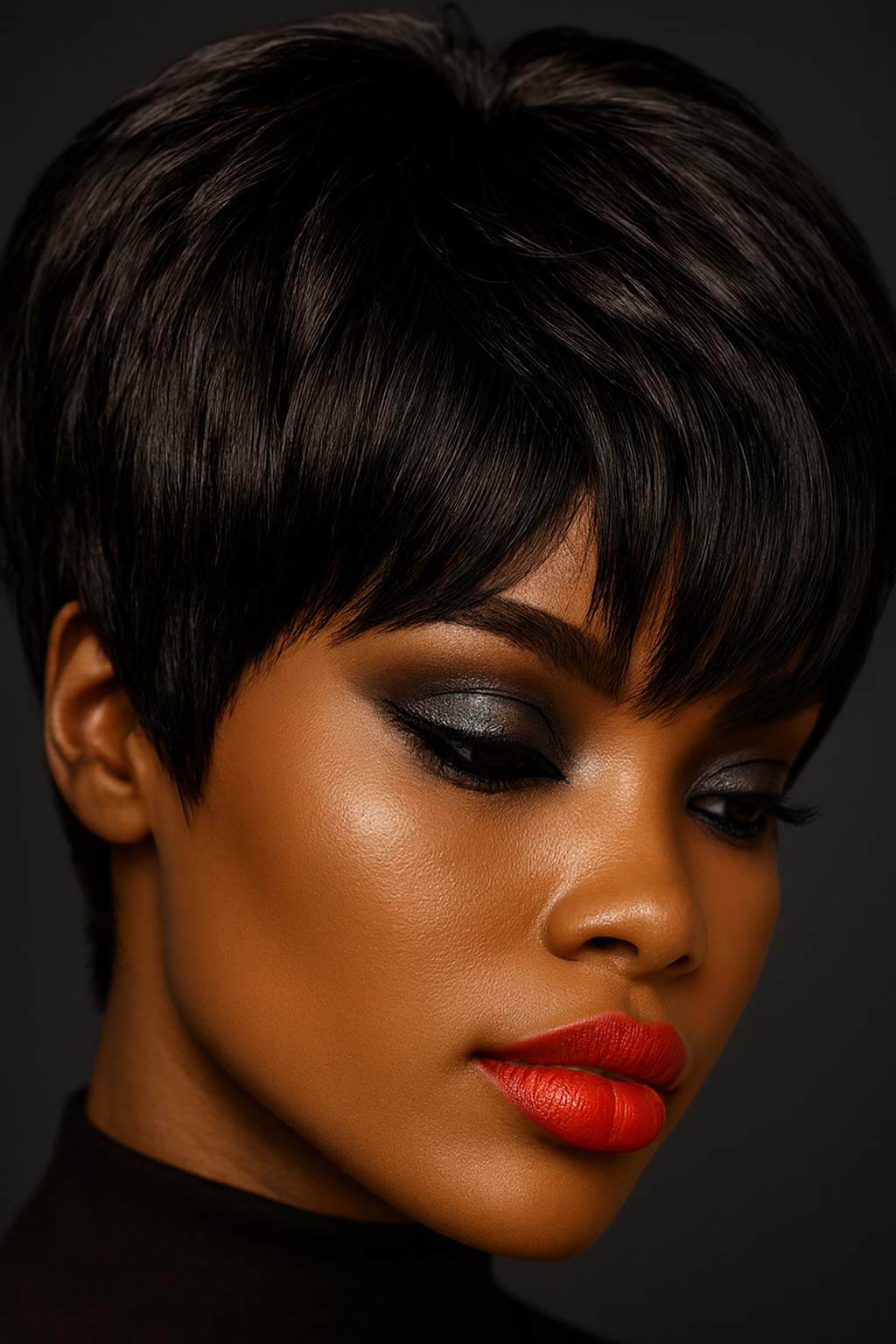 Pixie Cut Human Hair Wig, Short Layered with Bangs