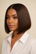 Model wearing the Chocolate Brown Straight Bob Wig by Hair Labs