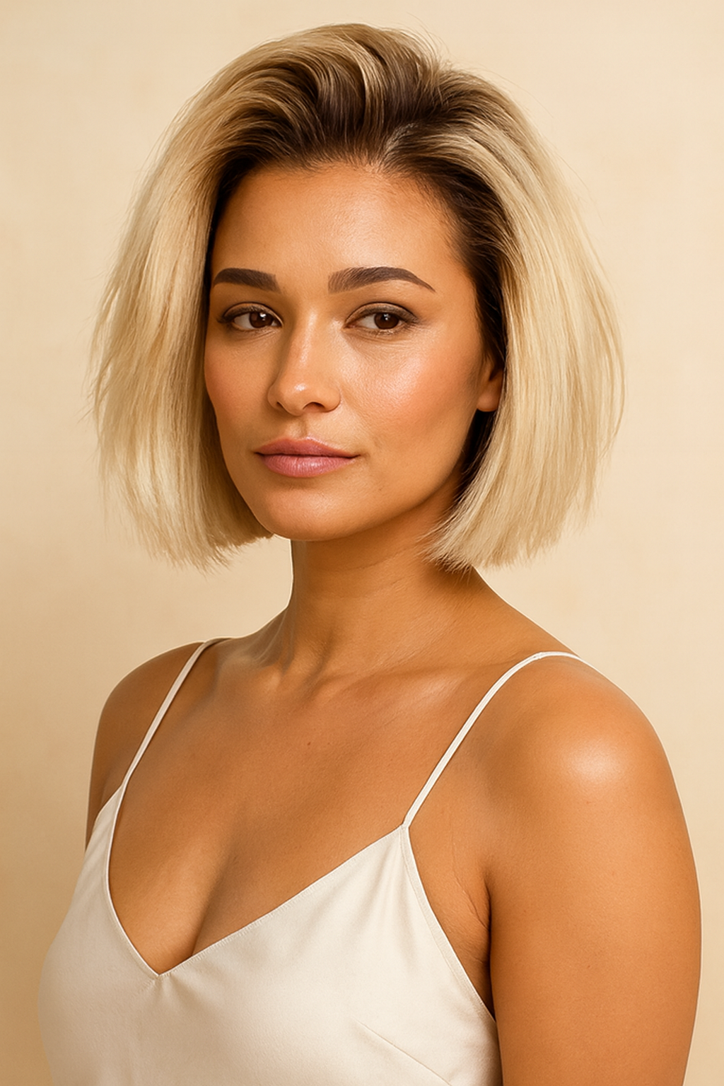 Model wearing the Ombre Blonde Straight Bob Wig by Hair Labs