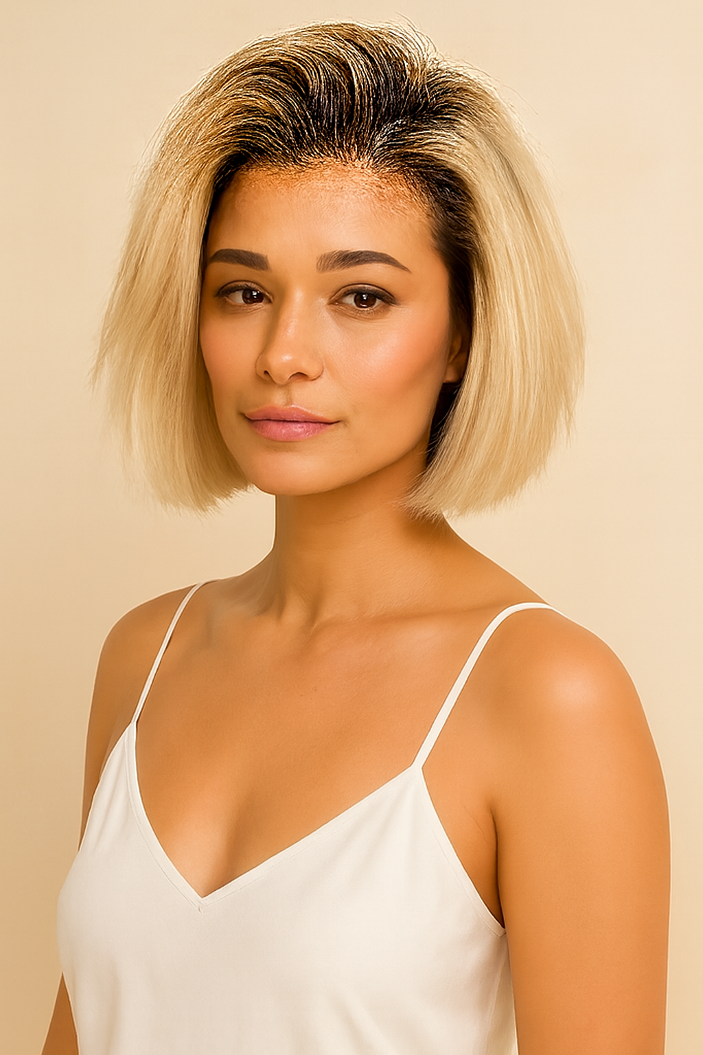 Model wearing the Ombre Blonde Straight Bob Wig by Hair Labs