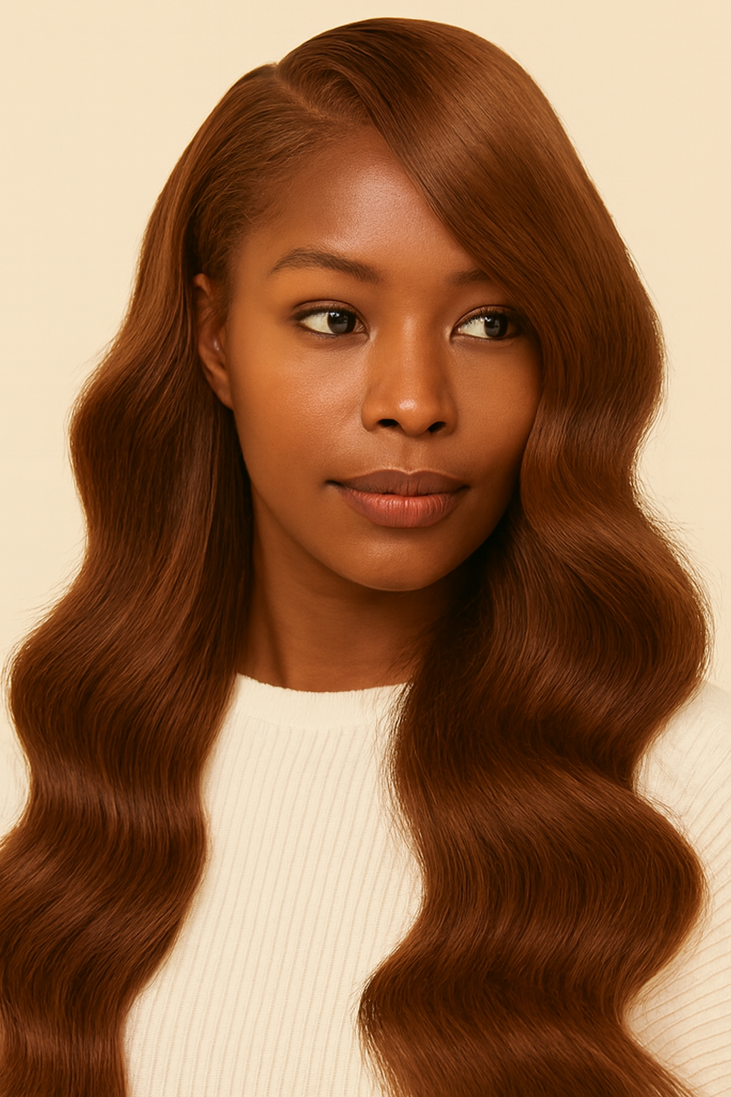 Model wearing the Chocolate Brown Extra-Long Body Wave Human Hair Wig by Hair Labs