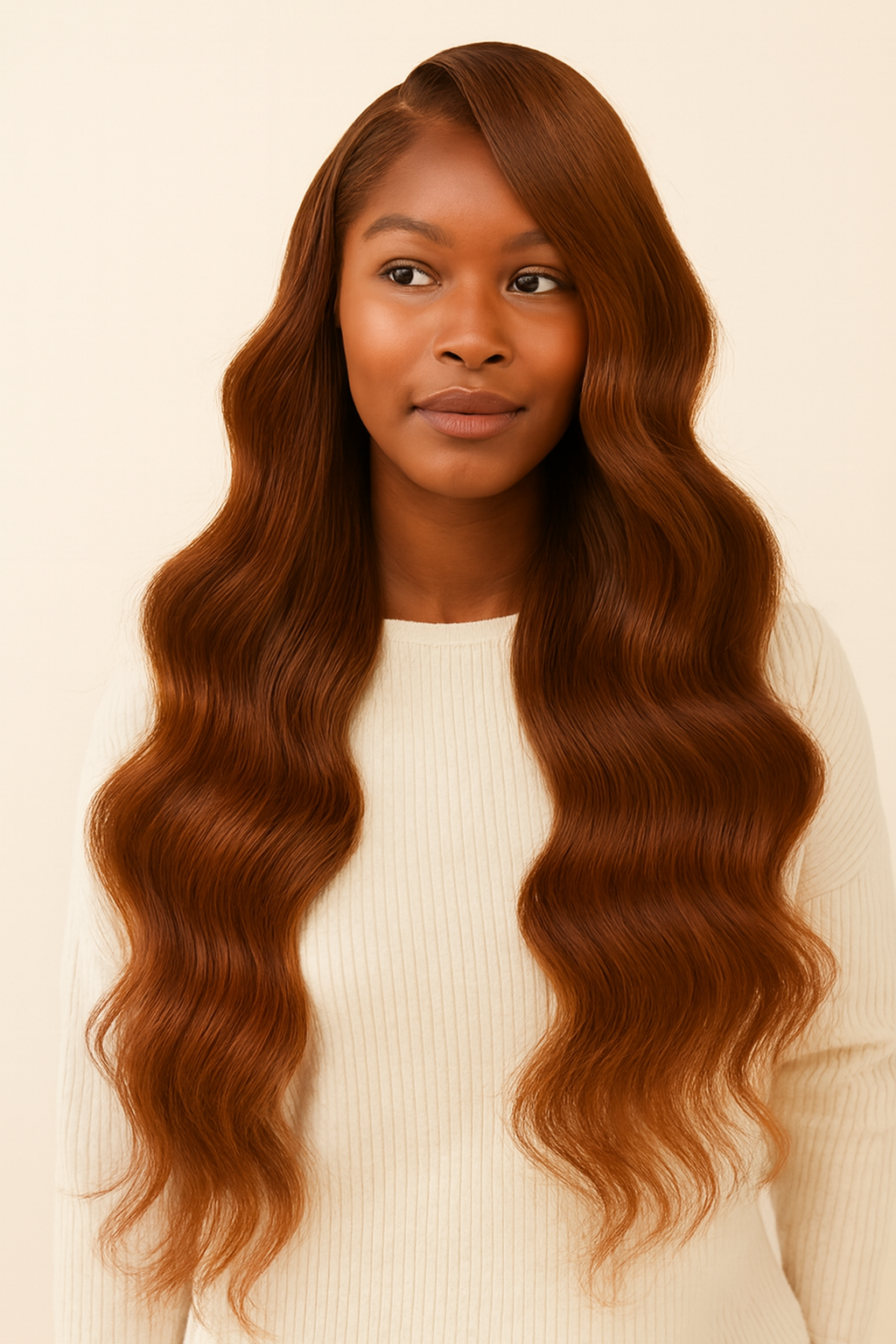 Model wearing the Chocolate Brown Extra-Long Body Wave Human Hair Wig by Hair Labs