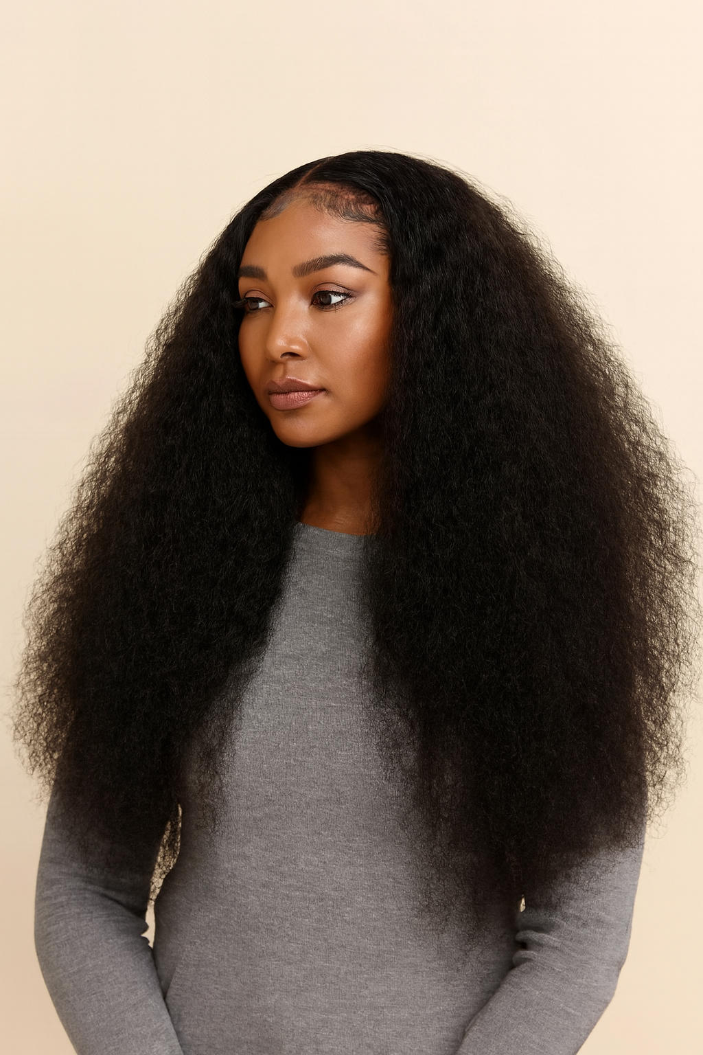 Model wearing the Deep Wave Human Hair Wig by Hair Labs