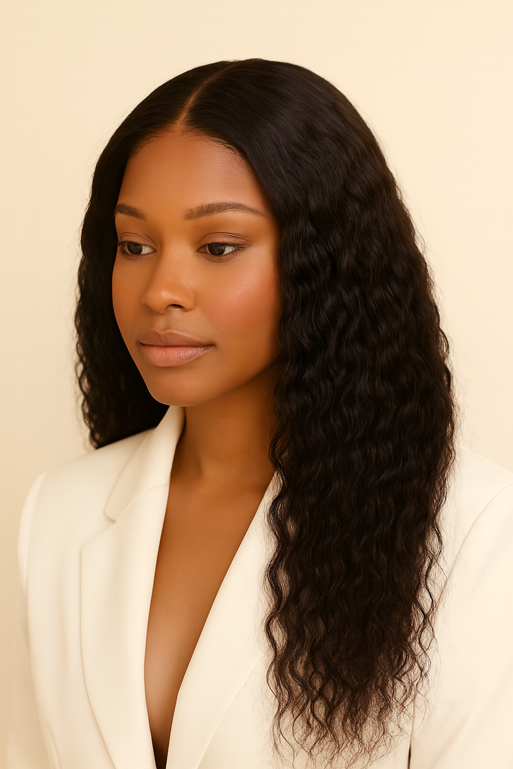 Model wearing the Water Wave Human Hair Wig by Hair Labs