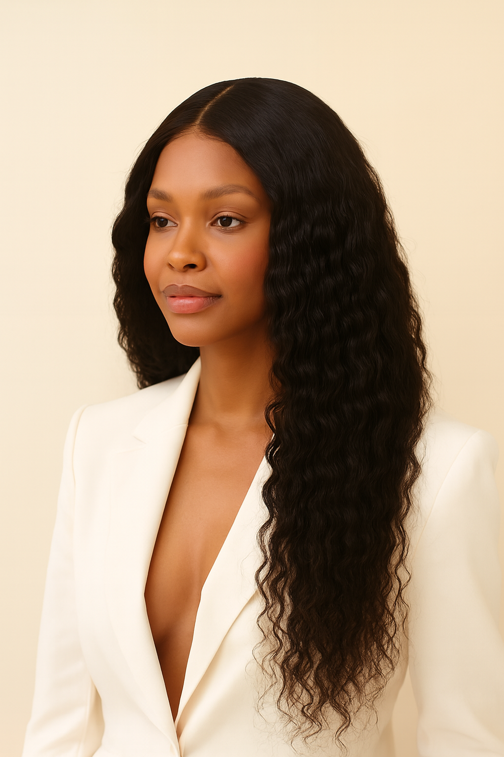 Model wearing the Water Wave Human Hair Wig by Hair Labs