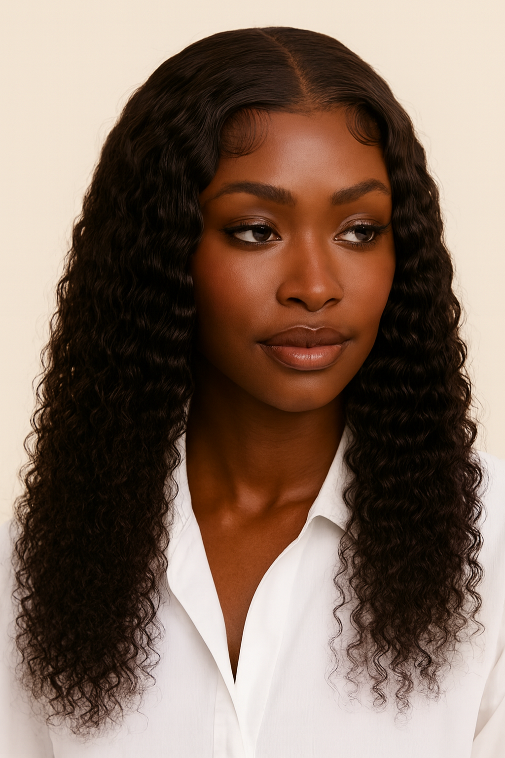 Model wearing the Curly Human Hair Wig by Hair Labs