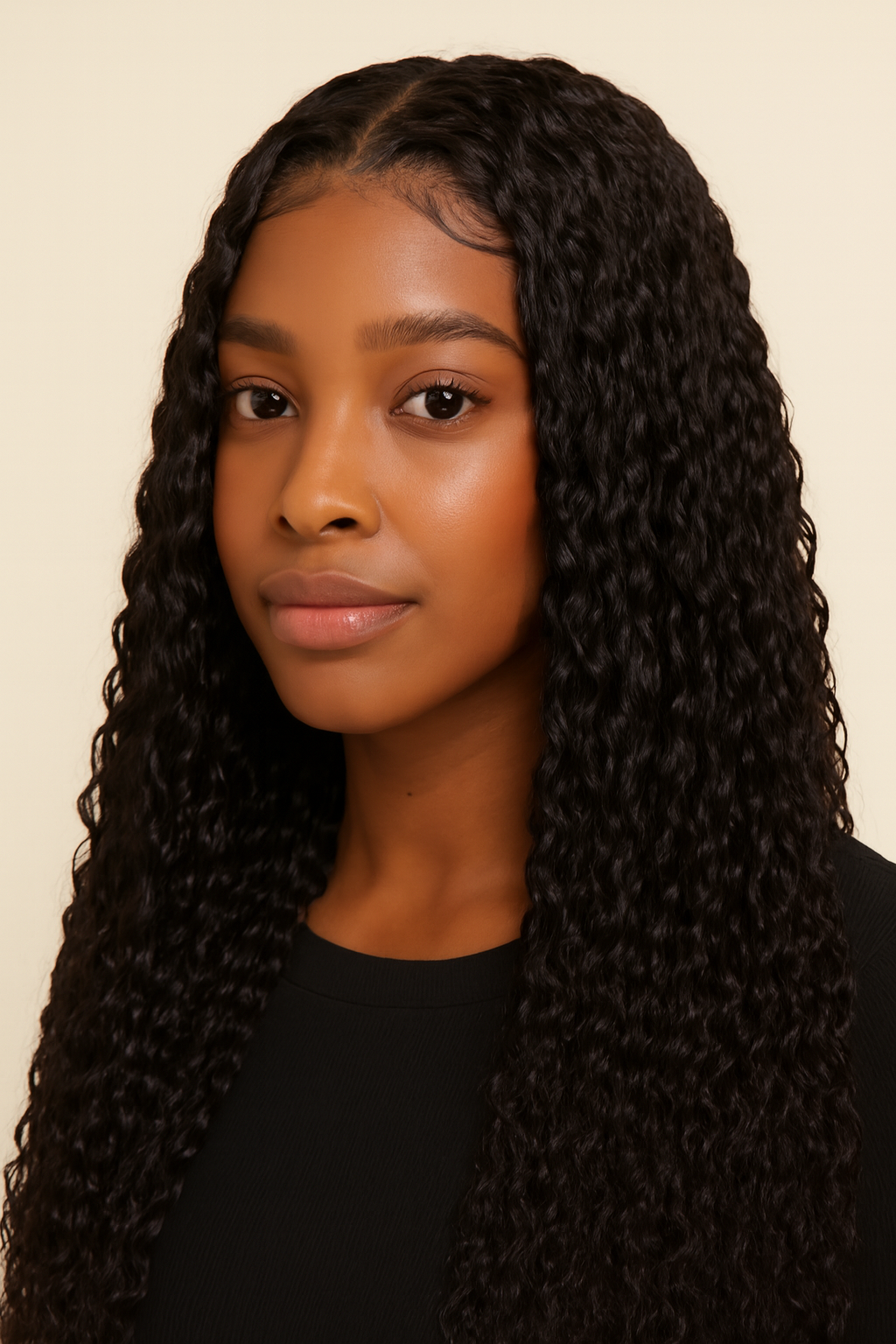 Model wearing the Boho Curly Human Hair Wig by Hair Labs