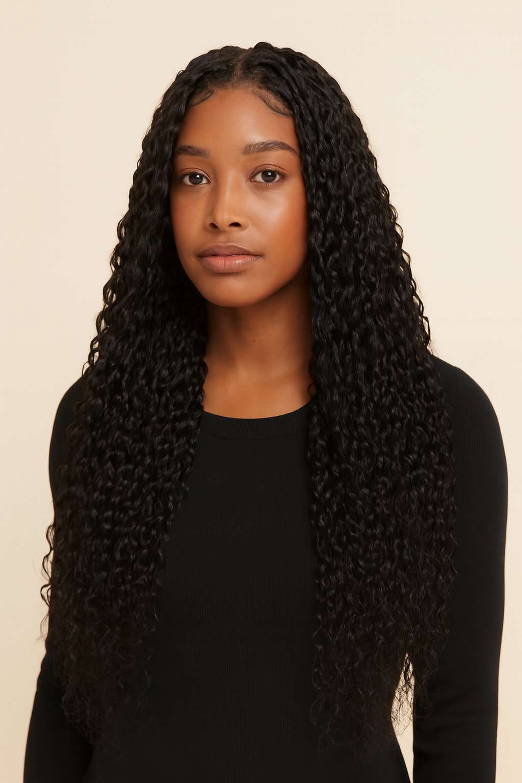 Model wearing the Boho Curly Human Hair Wig by Hair Labs