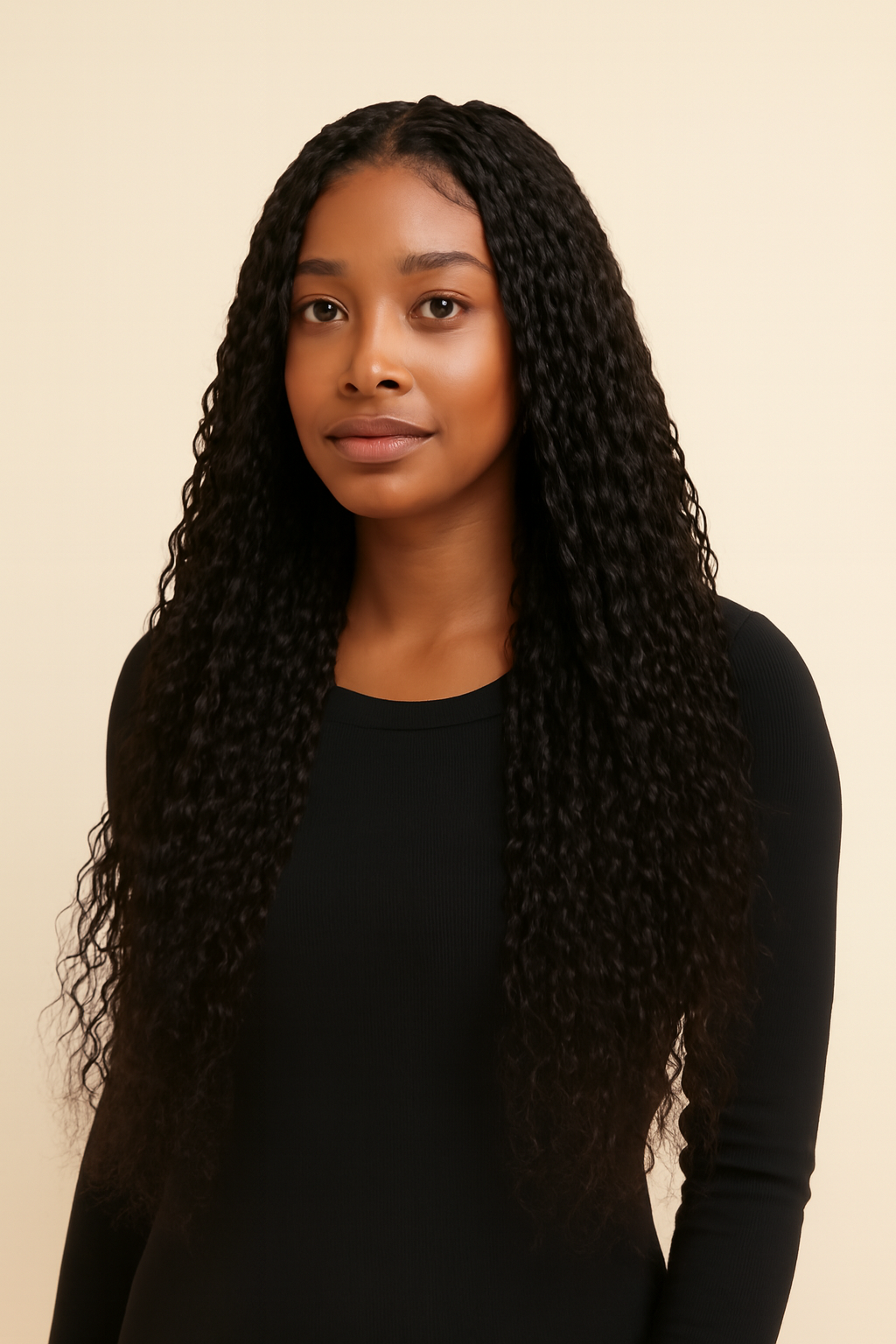 Model wearing the Boho Curly Human Hair Wig by Hair Labs