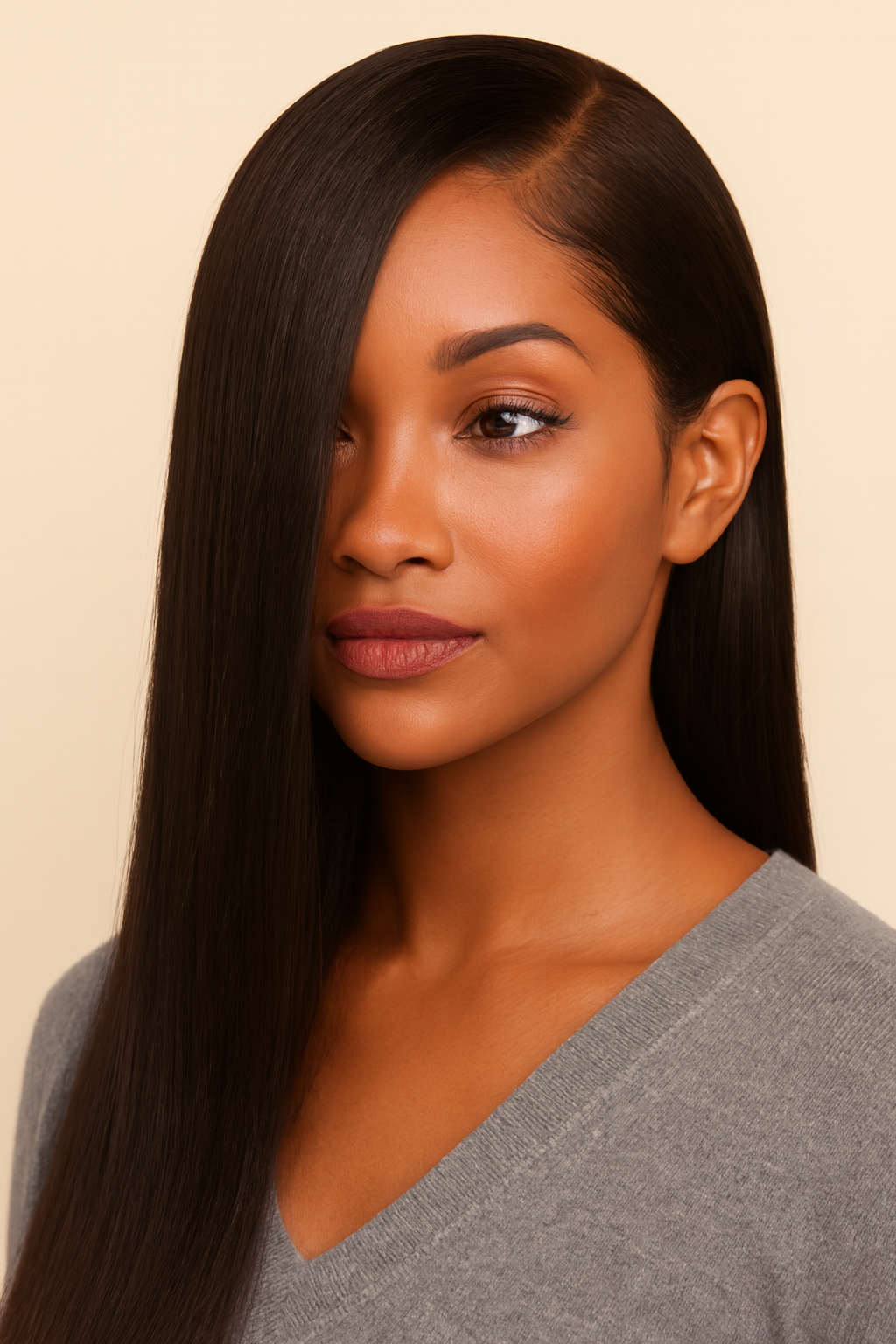 Model wearing the Straight Human Hair Wig by Hair Labs