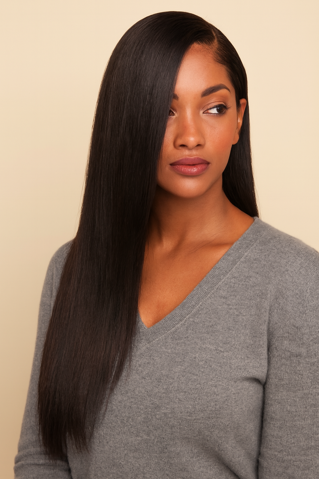 Model wearing the Straight Human Hair Wig by Hair Labs