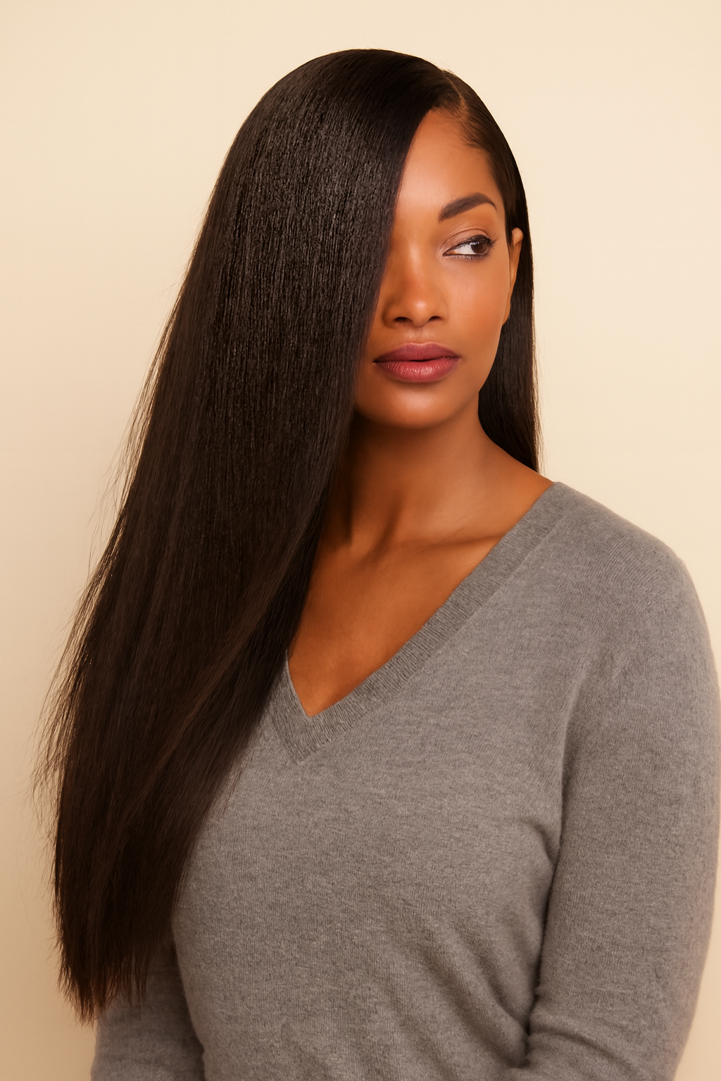 Model wearing the Straight Human Hair Wig by Hair Labs