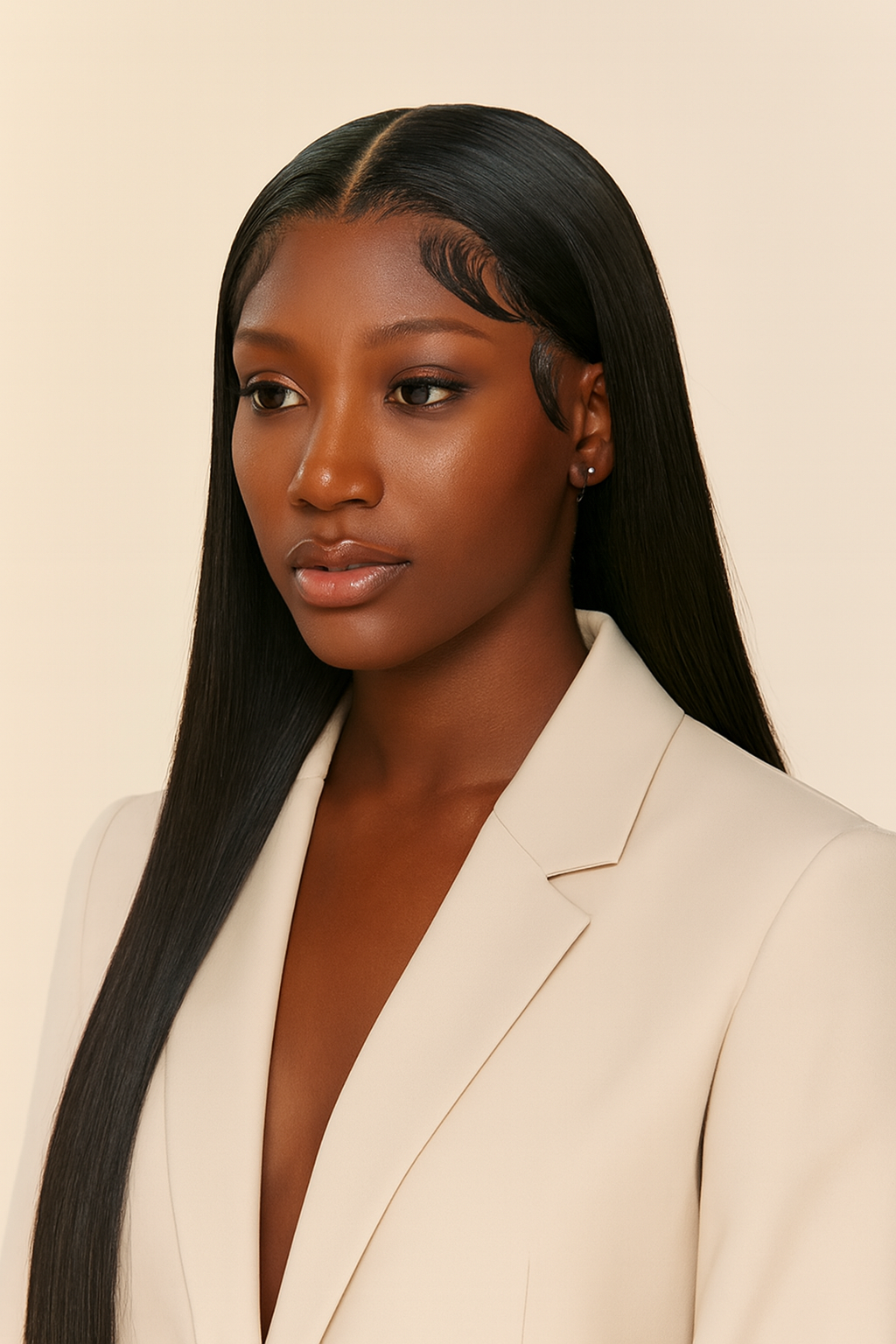 Model wearing the Bone Straight Human Hair Wig by Hair Labs