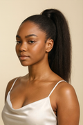 Model wearing the Kinky Straight Human Hair Wig by Hair Labs