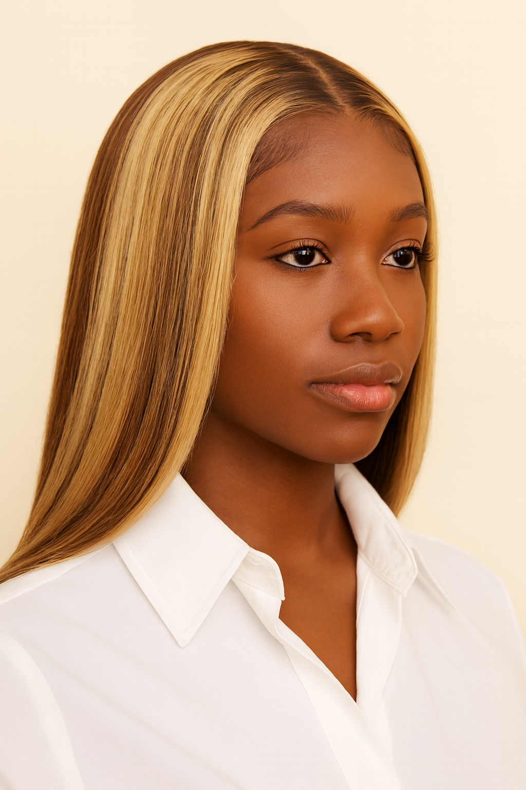 Model wearing the Ombre Blonde Straight Human Hair Wig by Hair Labs