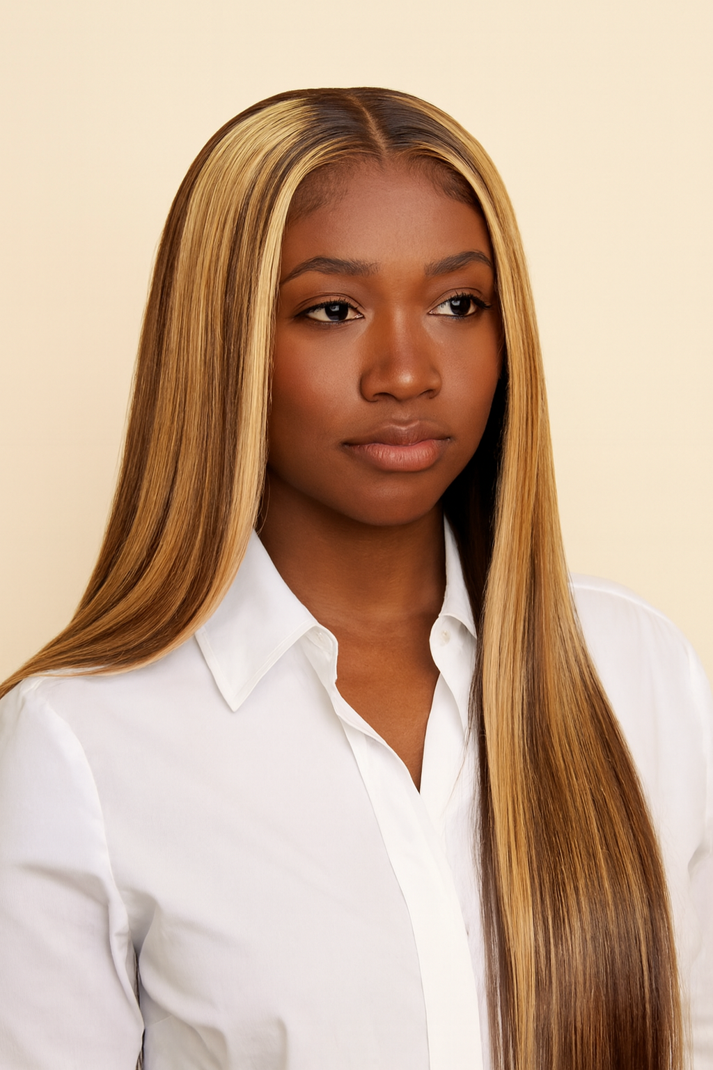 Model wearing the Ombre Blonde Straight Human Hair Wig by Hair Labs