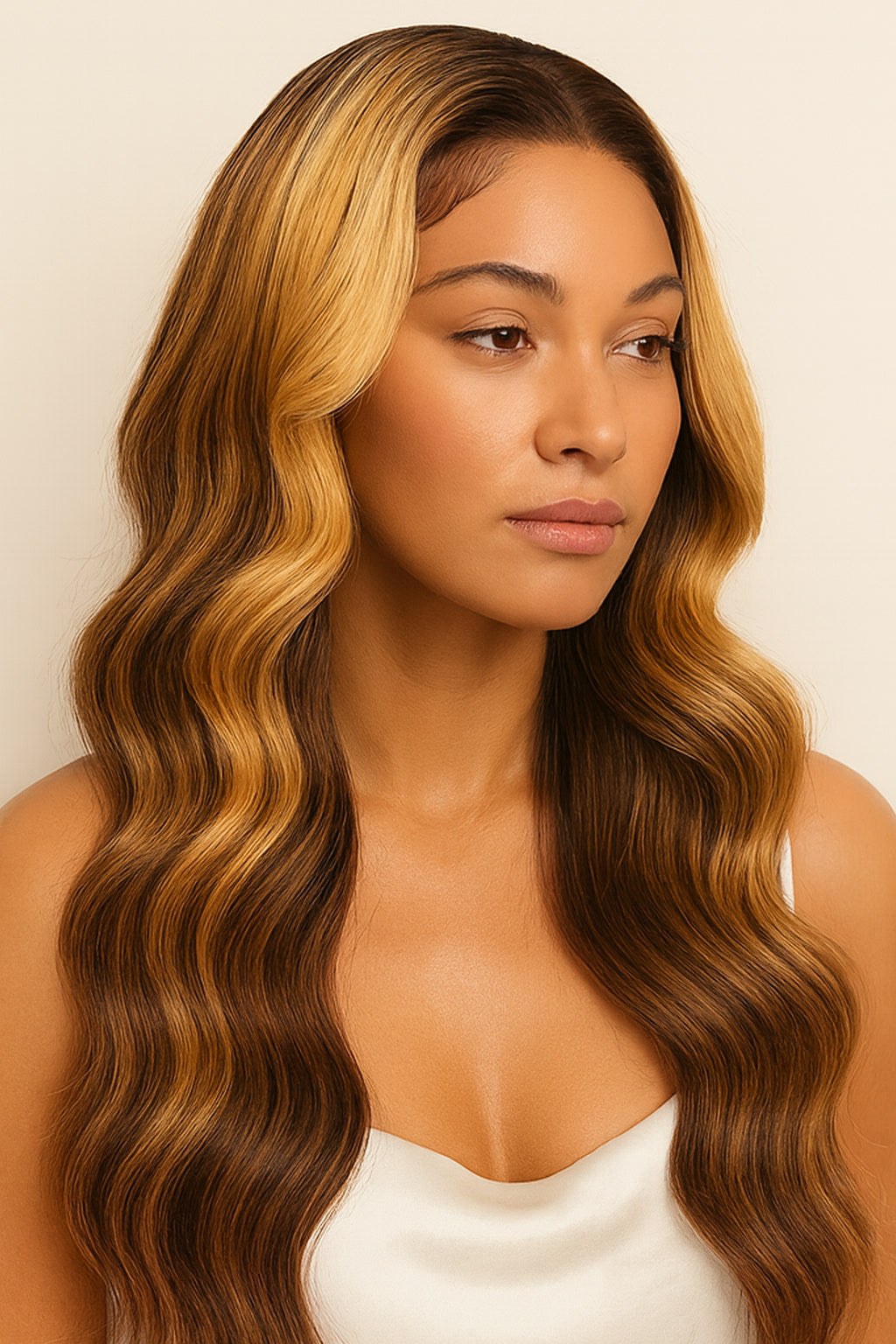 Model wearing the Ombre Blonde Body Wave Human Hair Wig by Hair Labs
