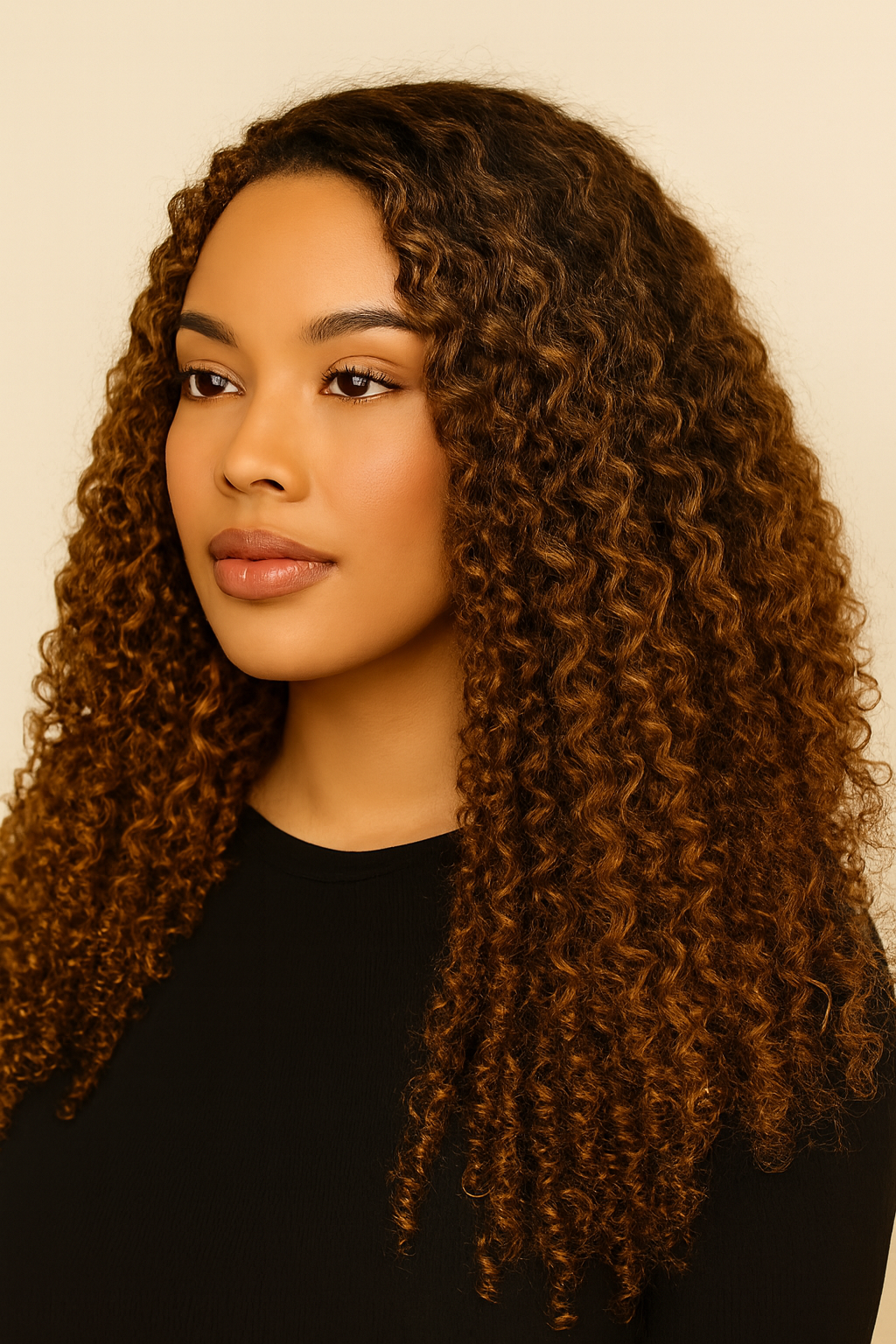 Model wearing the Highlight Curly Human Hair Wig by Hair Labs