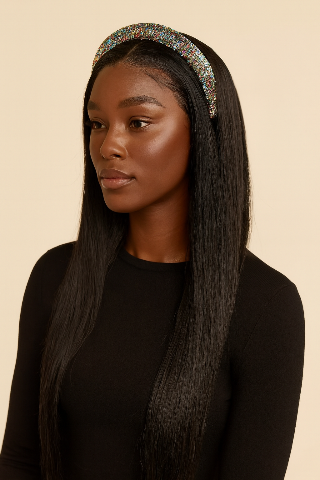 Model wearing the Straight Headband Wig by Hair Labs