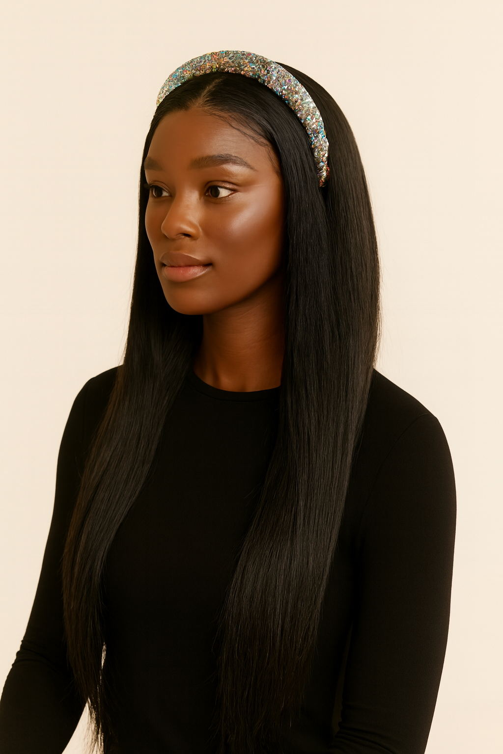 Model wearing the Straight Headband Wig by Hair Labs