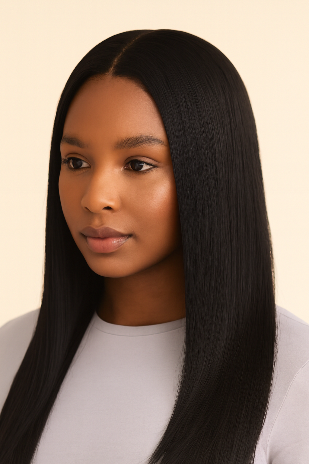Straight V-Part Wig, Human Hair