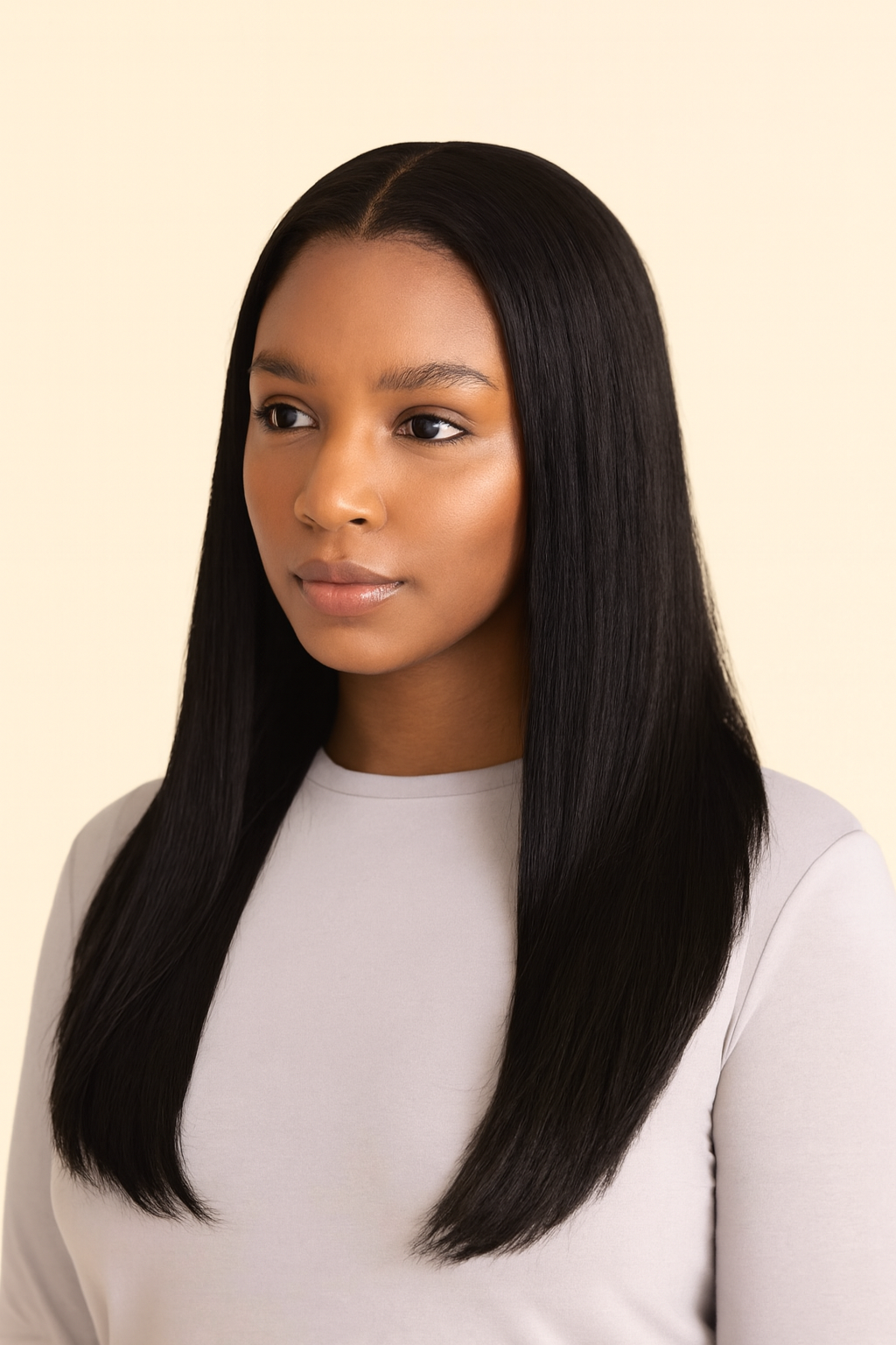 Straight V-Part Wig, Human Hair