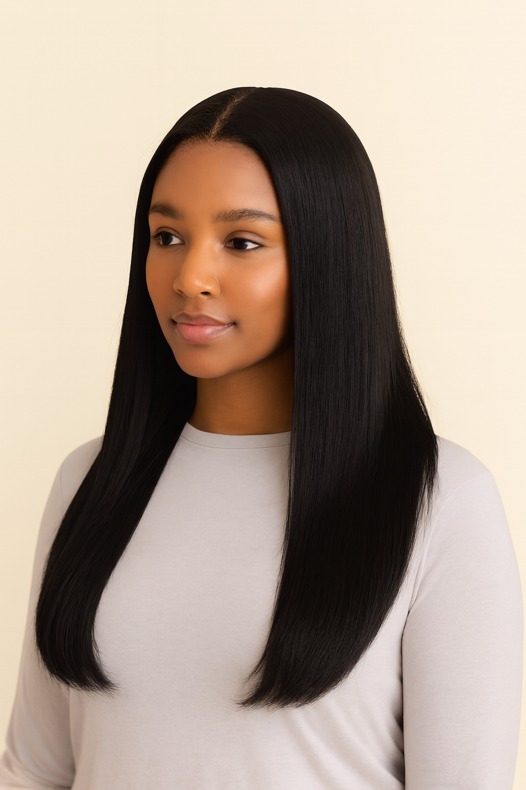 Straight V-Part Wig, Human Hair