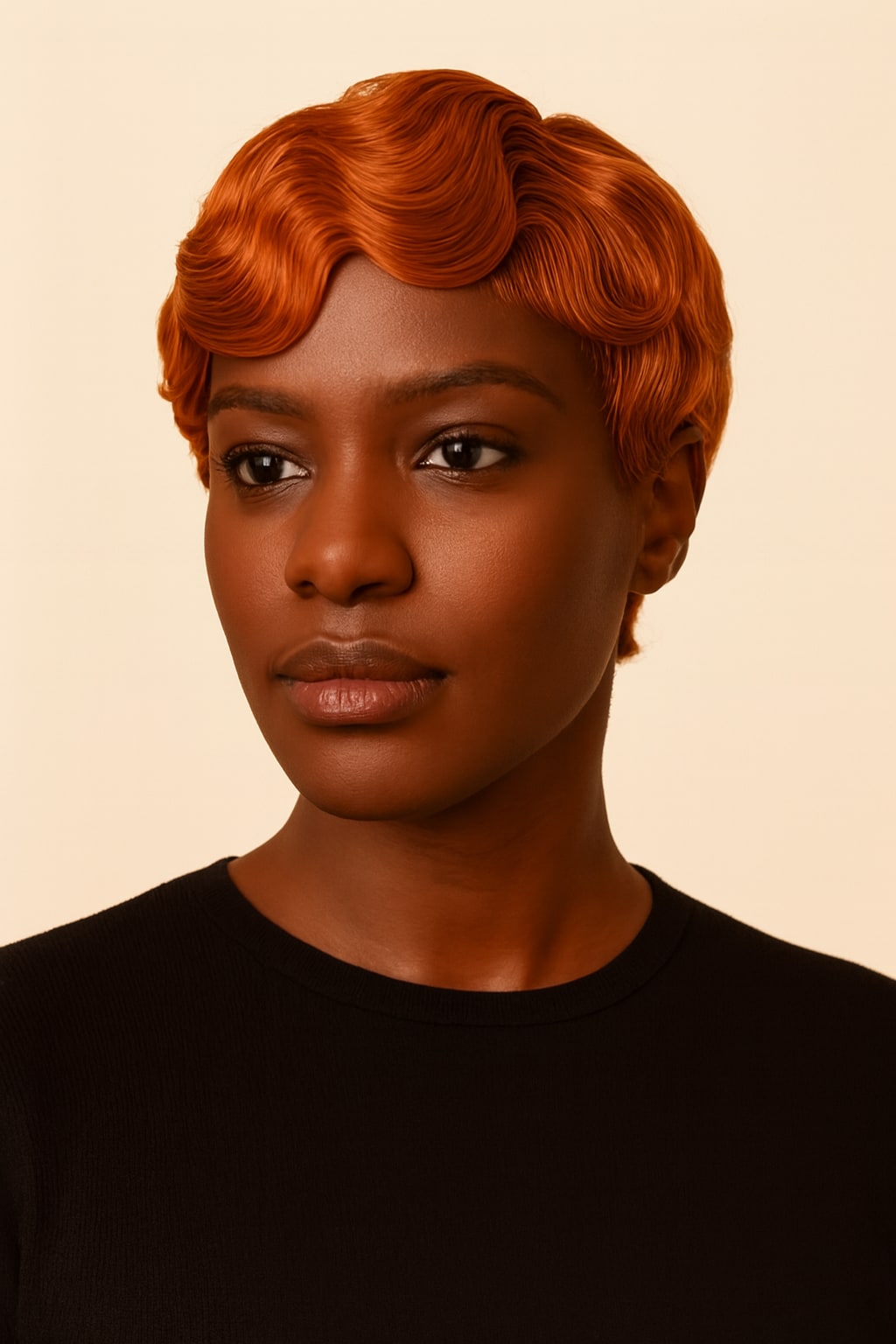 Ginger Pixie Cut Wig, Ginger Copper, hairline and texture close-up