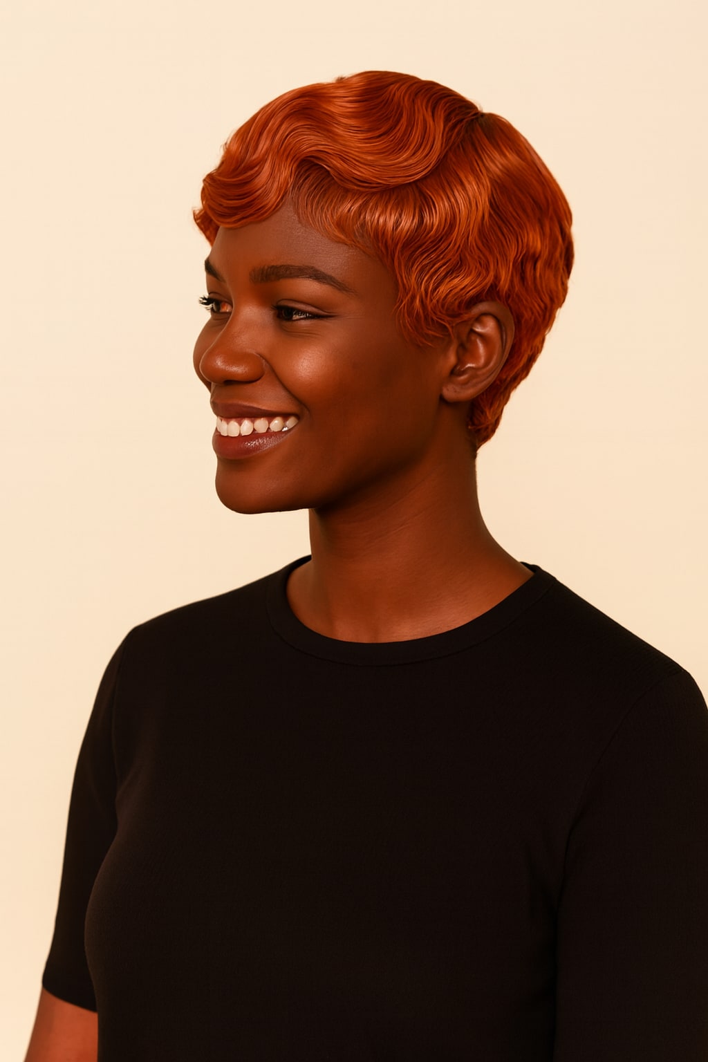 Ginger Pixie Cut Wig, Ginger Copper, side view