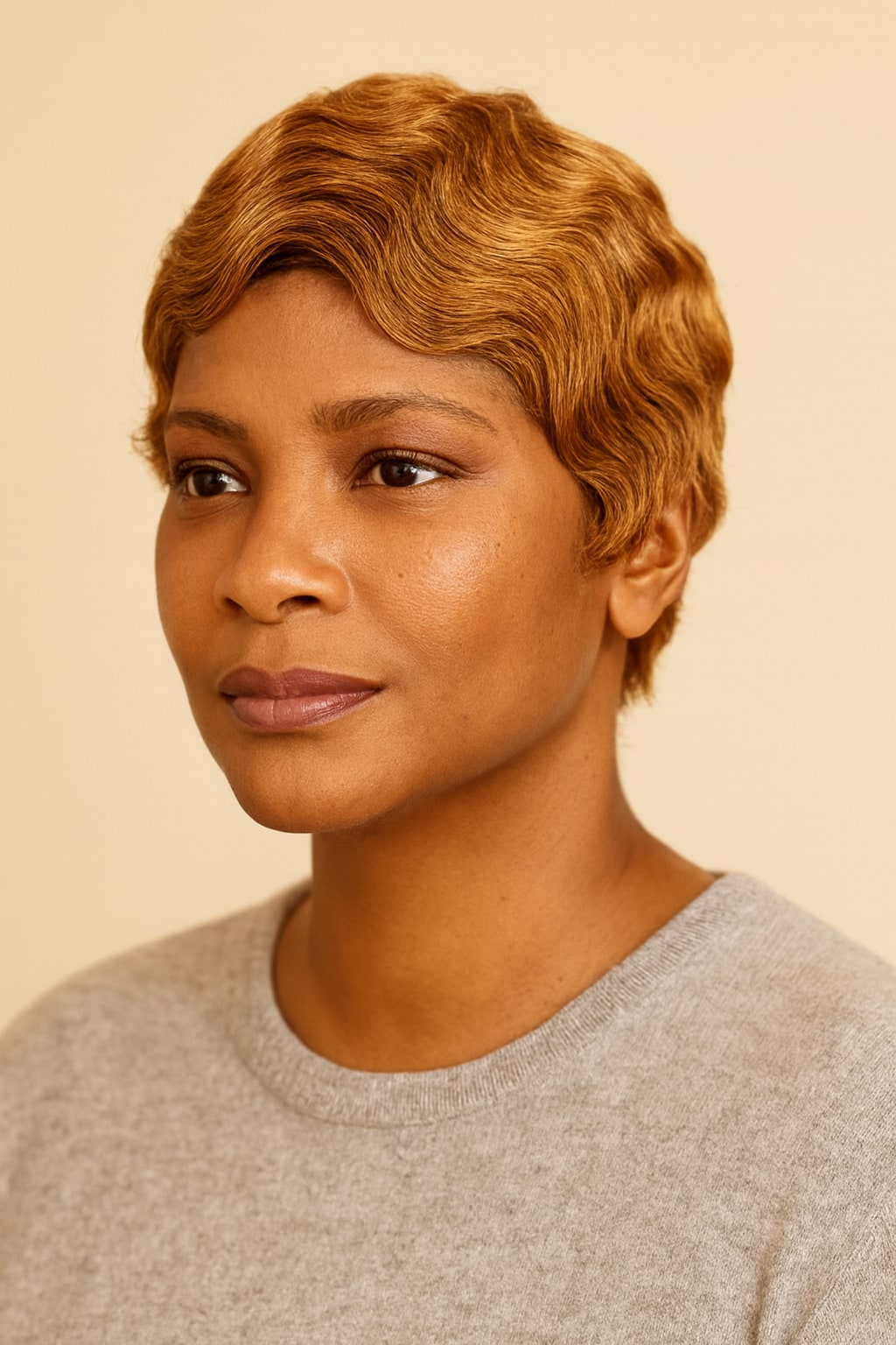 Auburn Pixie Cut Wig, Honey Auburn, front view
