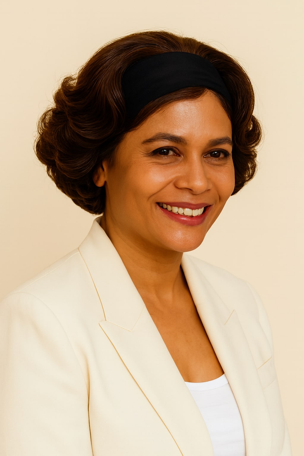Short Curly Headband Wig, Chocolate Brown, side view