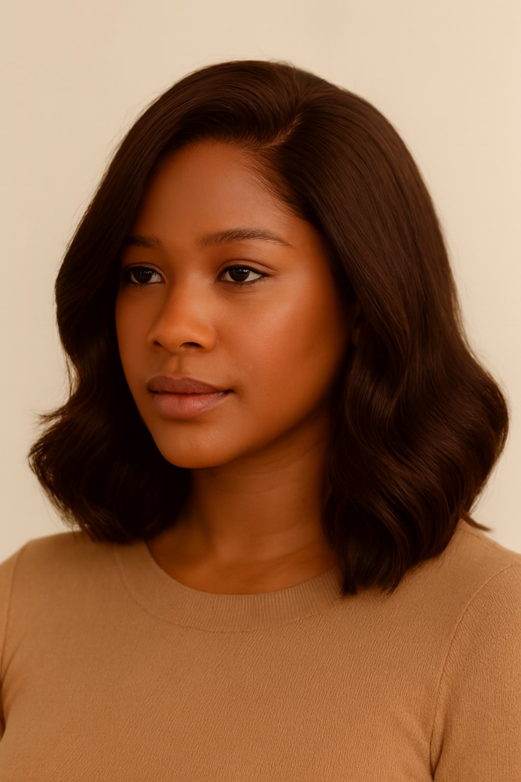 Chocolate Brown Body Wave Bob Wig, Chocolate Brown, hairline and texture close-up