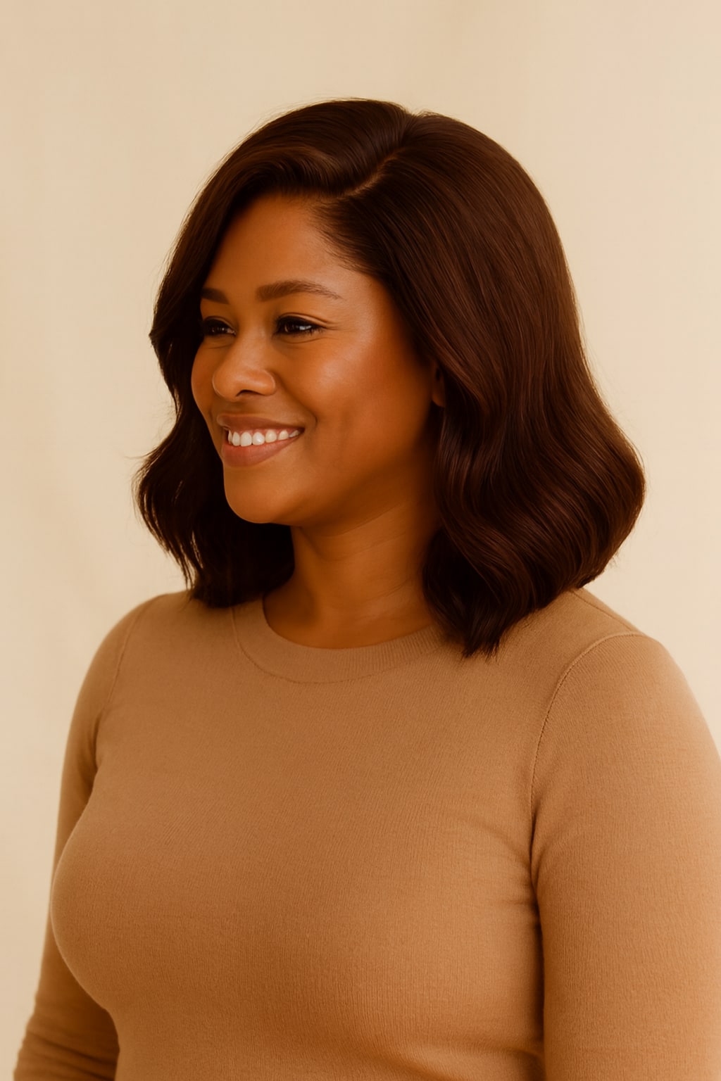 Chocolate Brown Body Wave Bob Wig, Chocolate Brown, side view