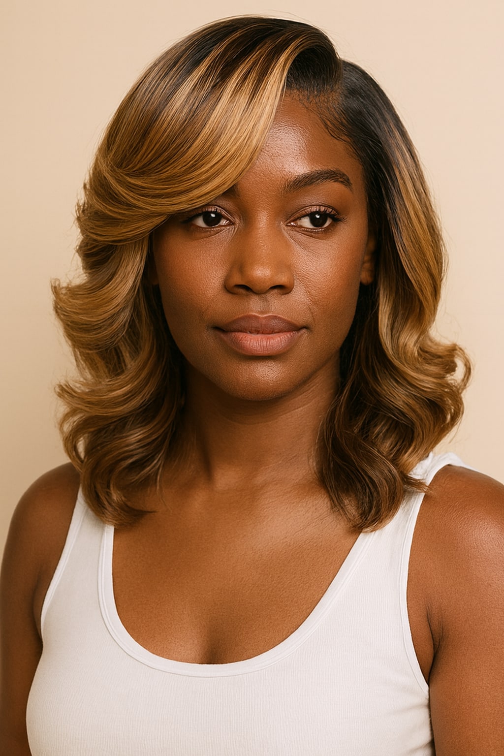 Highlight Body Wave Bob Wig, Brown with Honey Blonde Highlights, front view