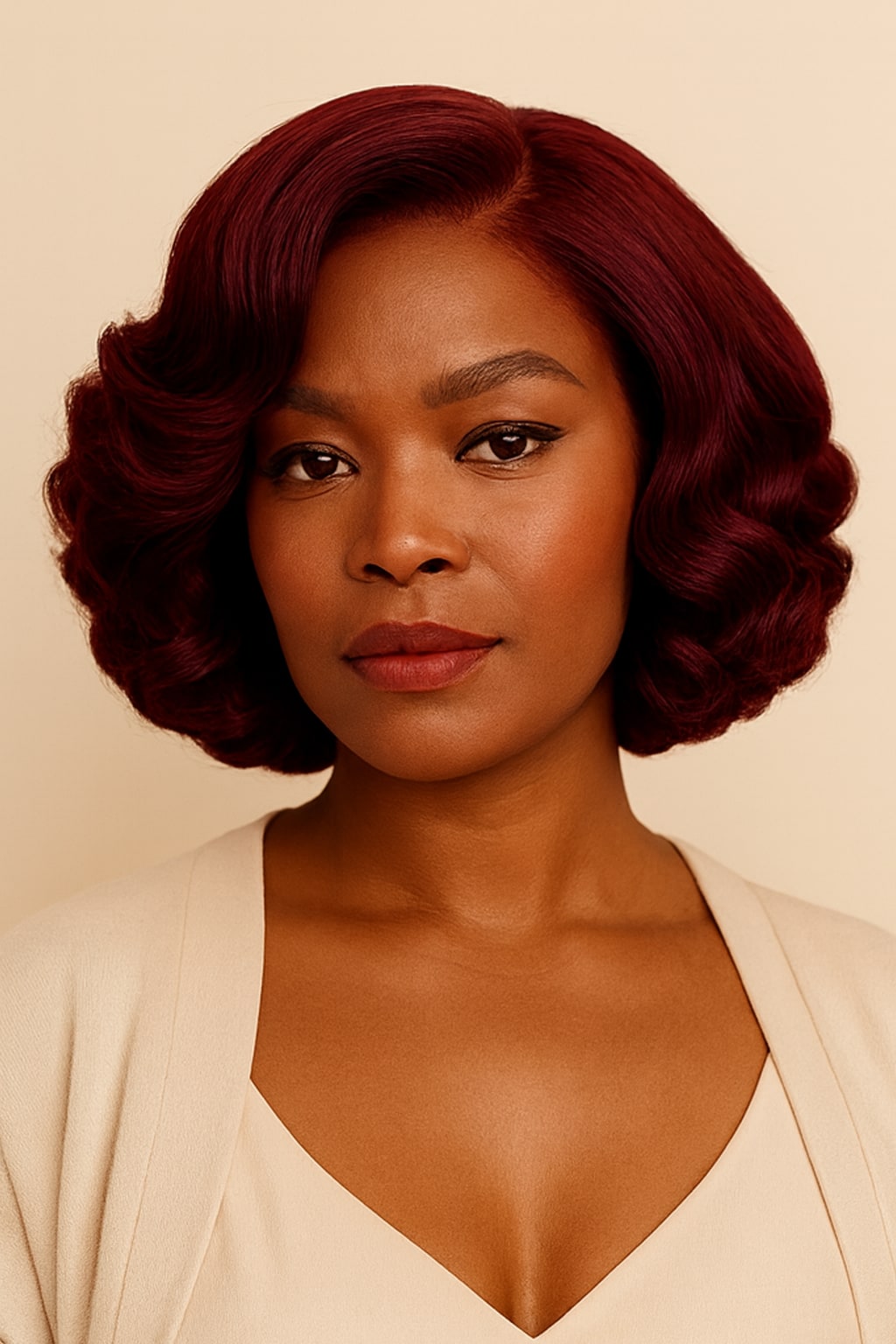Burgundy Bouncy Curly Bob Wig, Burgundy 99J, hairline and texture close-up