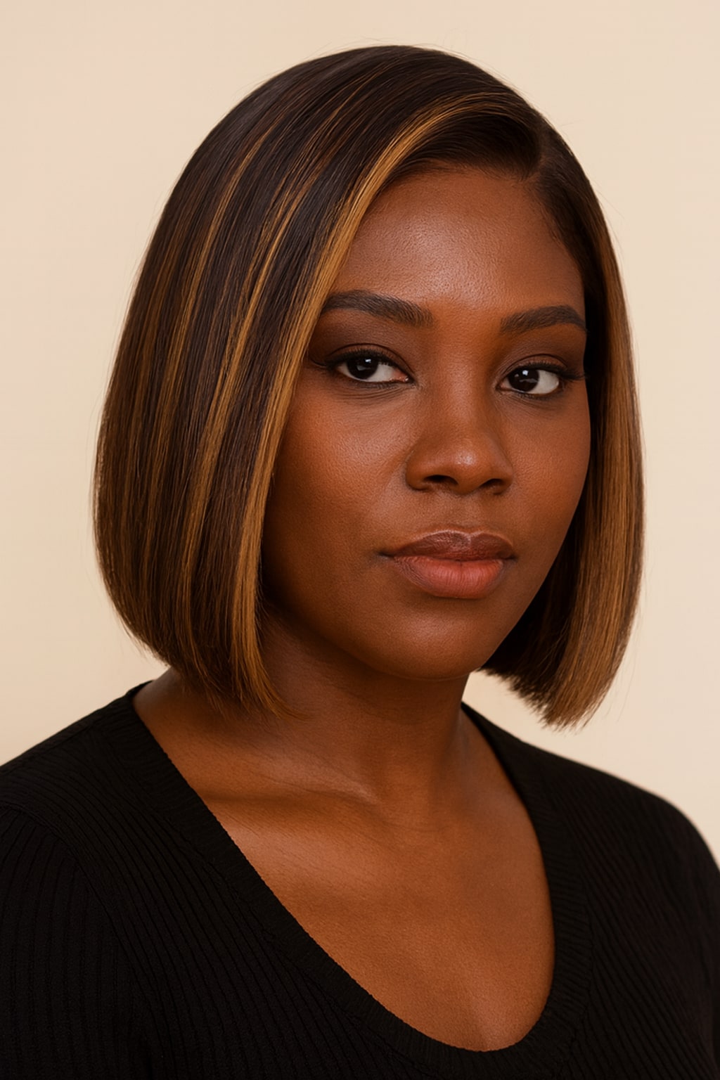 Highlight Bob Wig, Brown with Honey Blonde Highlights, front view