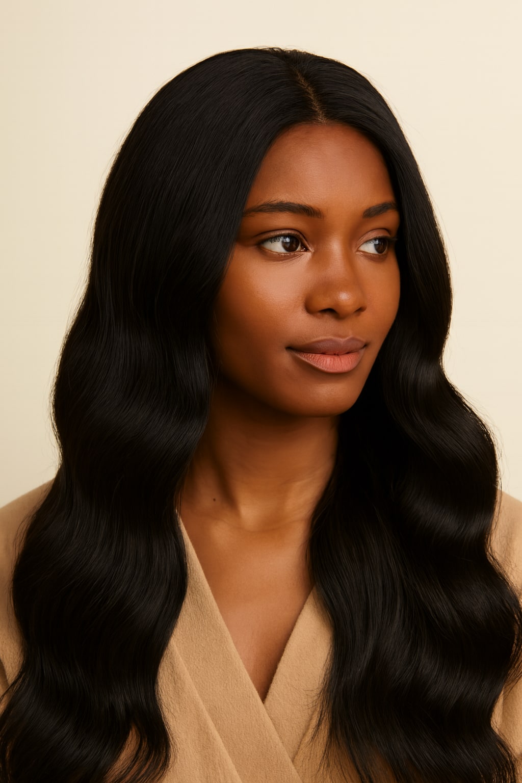 Wear and Go Glueless Wig, Natural Black, hairline and texture close-up
