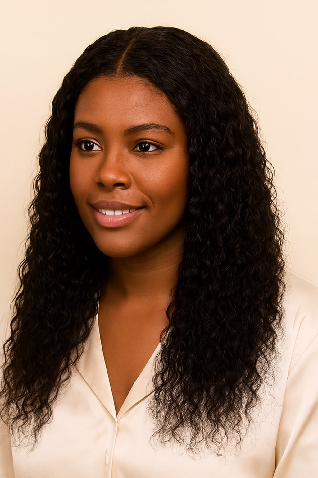 Wear and Go Glueless Curly Wig, Natural Black, hairline and texture close-up