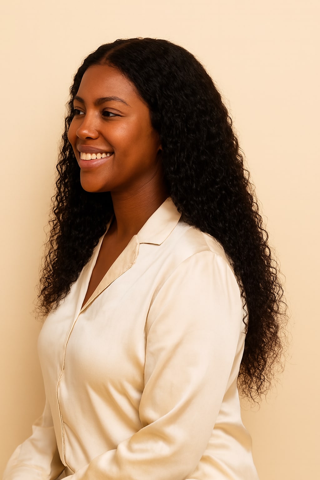 Wear and Go Glueless Curly Wig, Natural Black, side view
