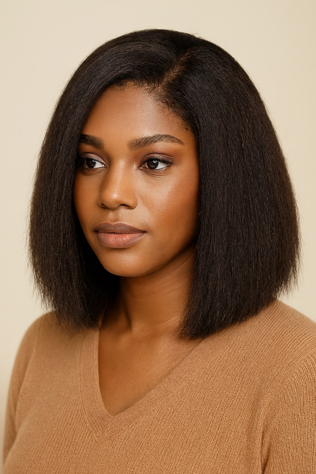 Kinky Straight Bob Wig, Natural Black, front view