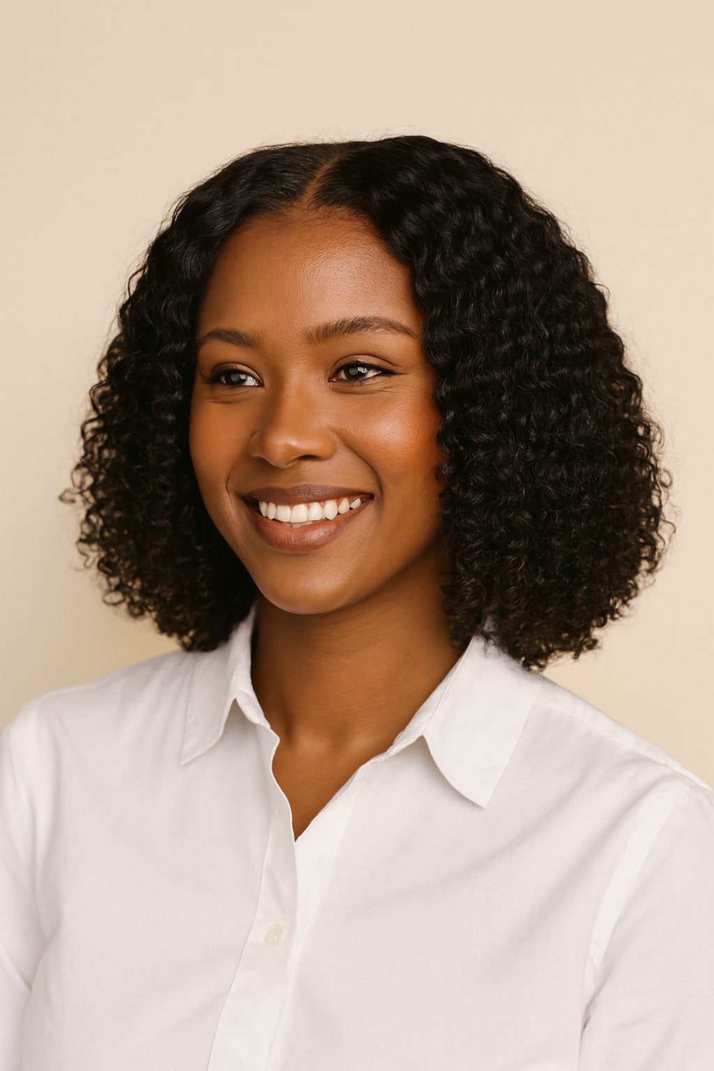 Jerry Curl Bob Wig, Natural Black, front view