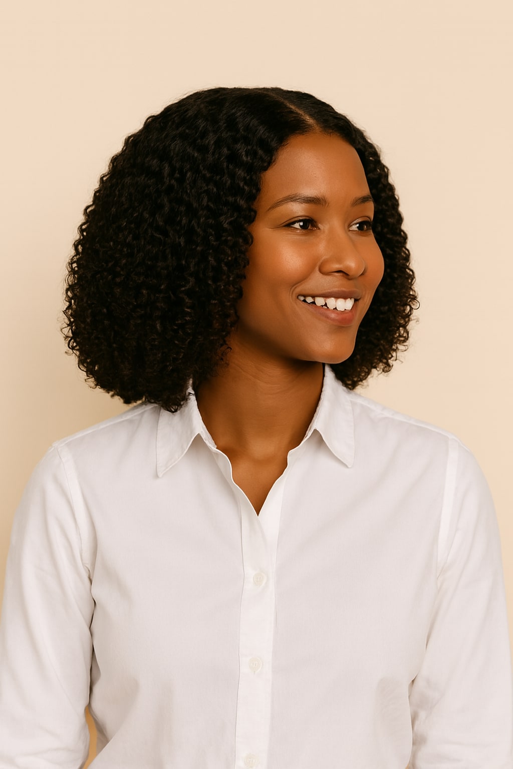 Jerry Curl Bob Wig, Natural Black, side view