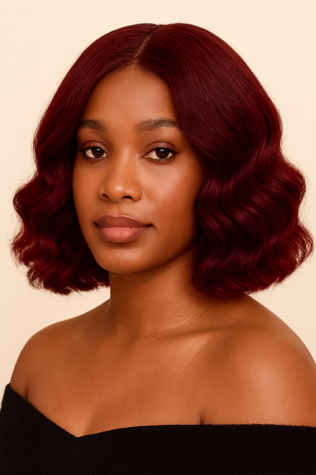 Burgundy Bob Wig, Burgundy 99J, hairline and texture close-up