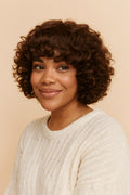 Chocolate Brown Curly Wig with Bangs, Chocolate Brown, front view