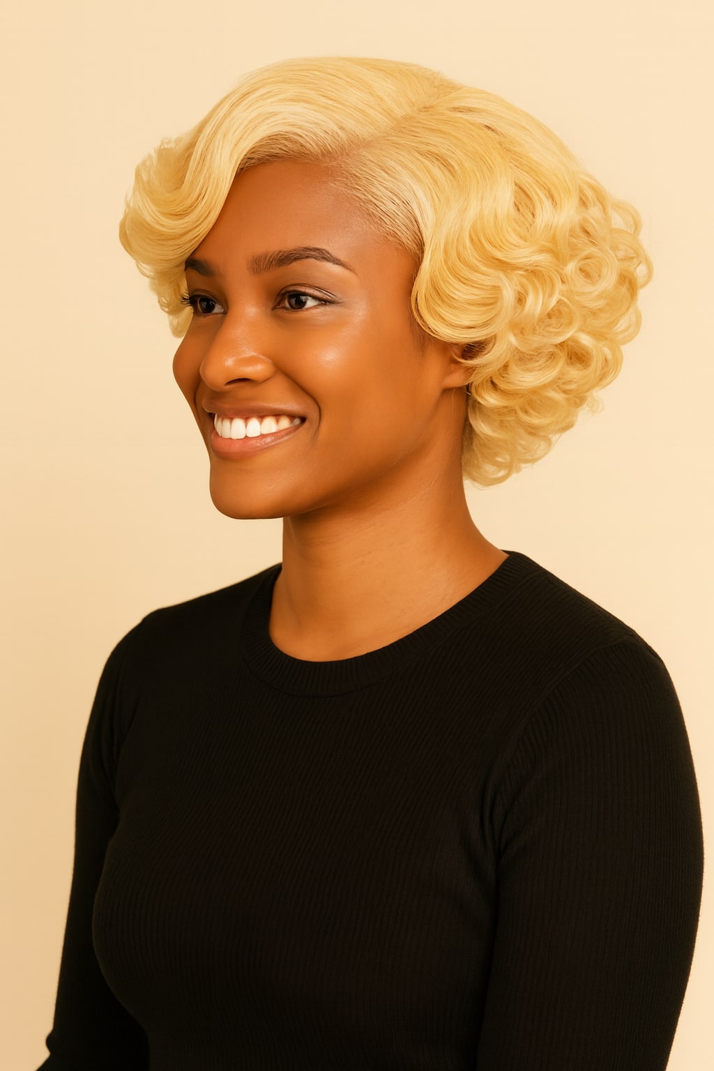 Platinum Blonde Pixie Wig, Platinum Blonde 613, side view