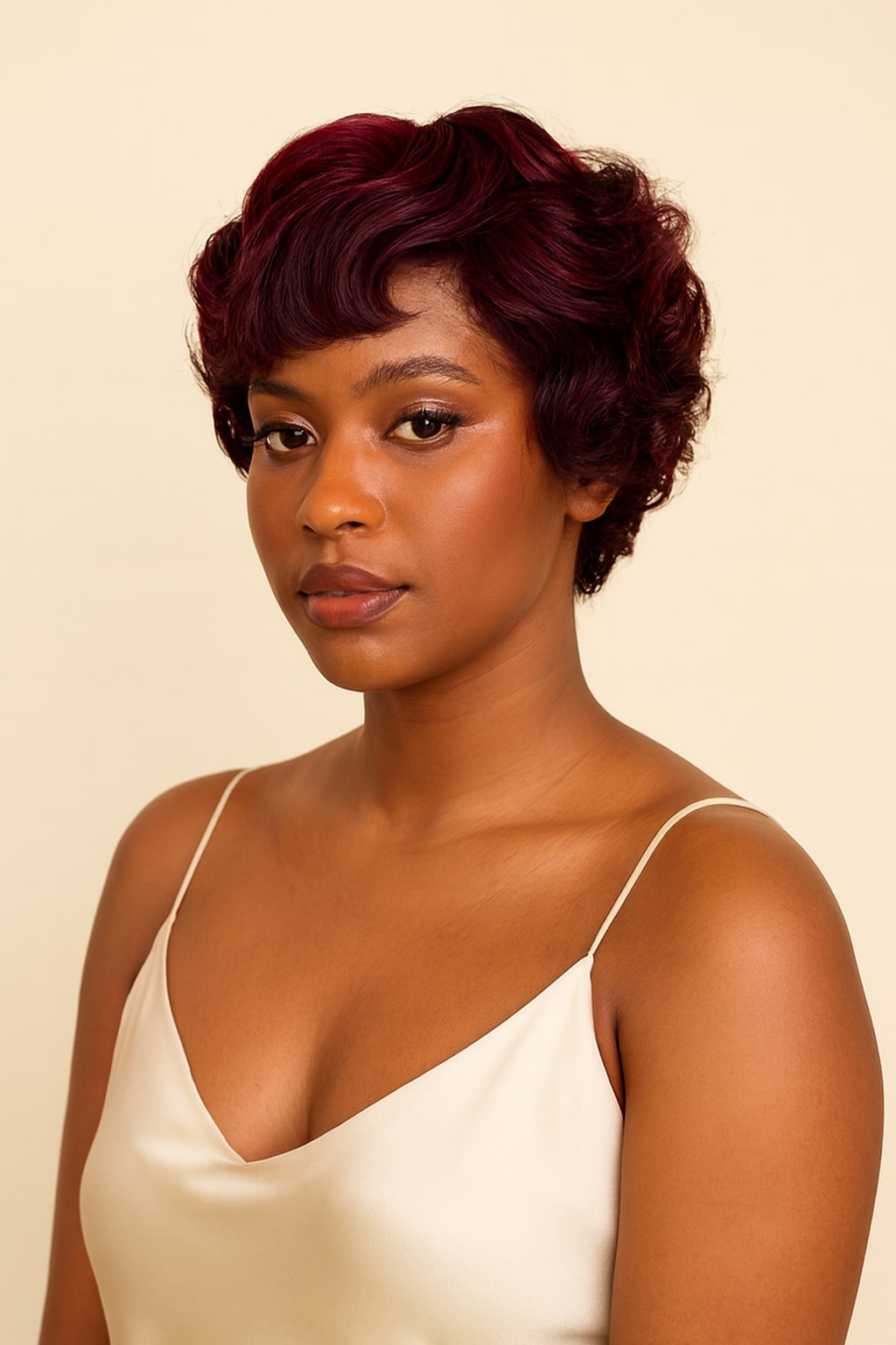 Burgundy Pixie Cut Wig, Burgundy 99J, front view