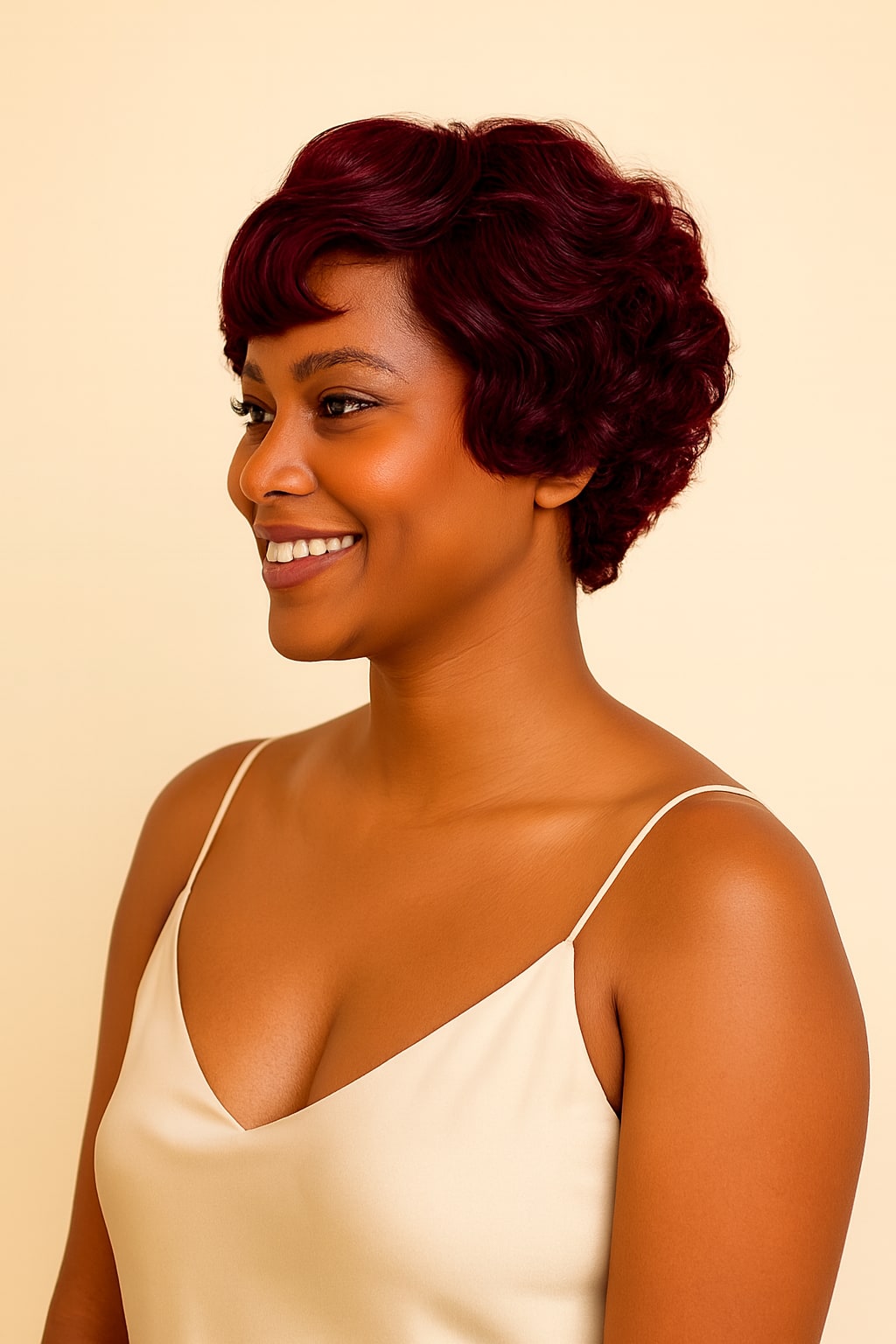 Burgundy Pixie Cut Wig, Burgundy 99J, side view