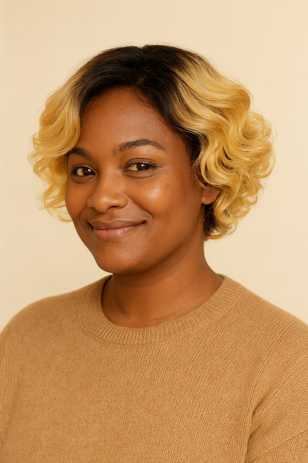 Ombre Blonde Pixie Wig with Dark Roots, Ombre Blonde 1B/613, front view