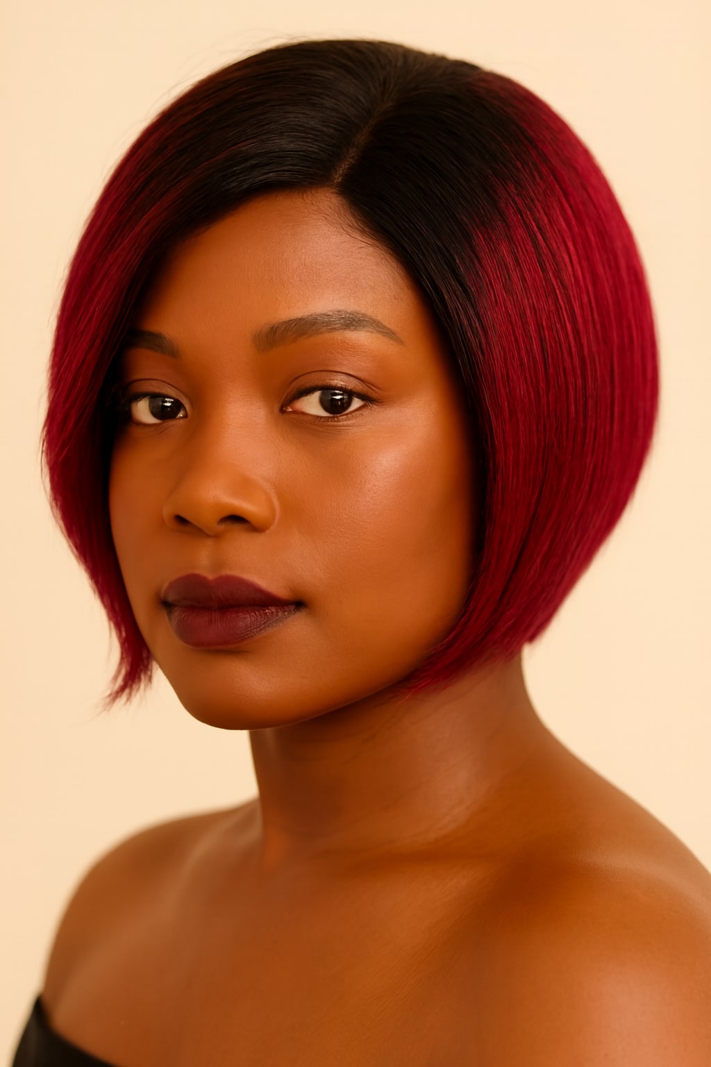 Ombre Burgundy Pixie Cut Wig with Dark Roots, Ombre Burgundy 1B/99J, hairline and texture close-up